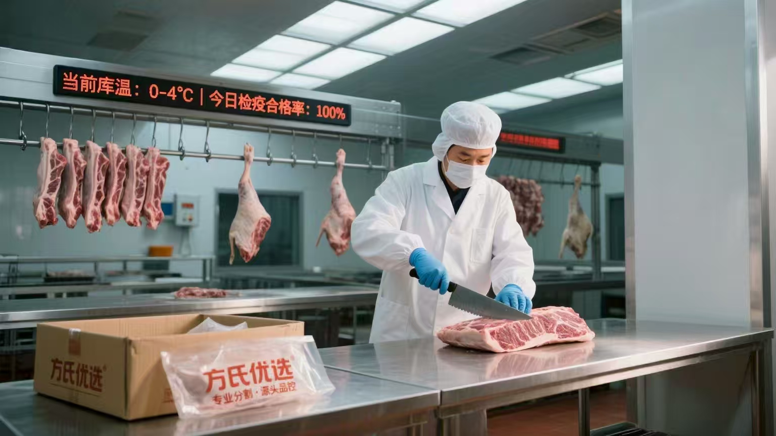 明亮洁净的标准化分割与冷链运输示意